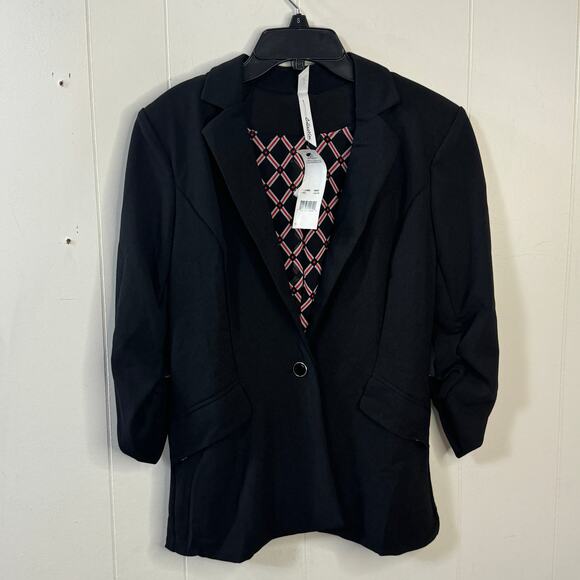 NY Collection Jackets & Blazers - NY Collection Womens Blazer Size Petite Large Black Rouching Sleeves Lined New